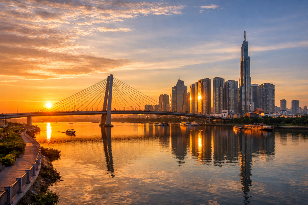 Sunrise at Saigon Riverside & Ba Son Bridge