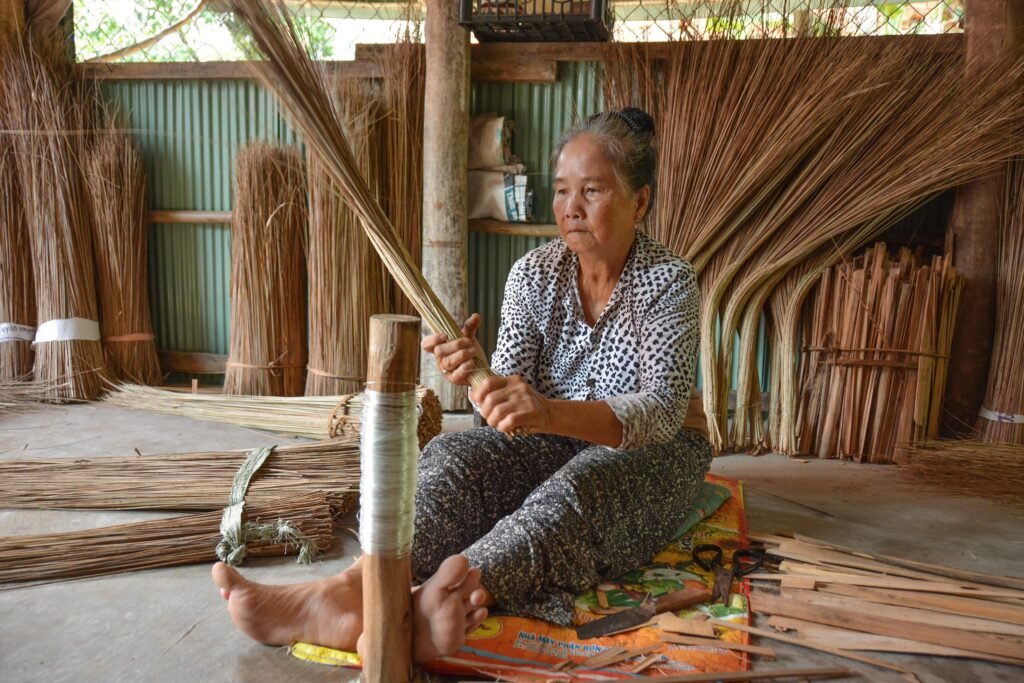 handwoven coconut husk brooms