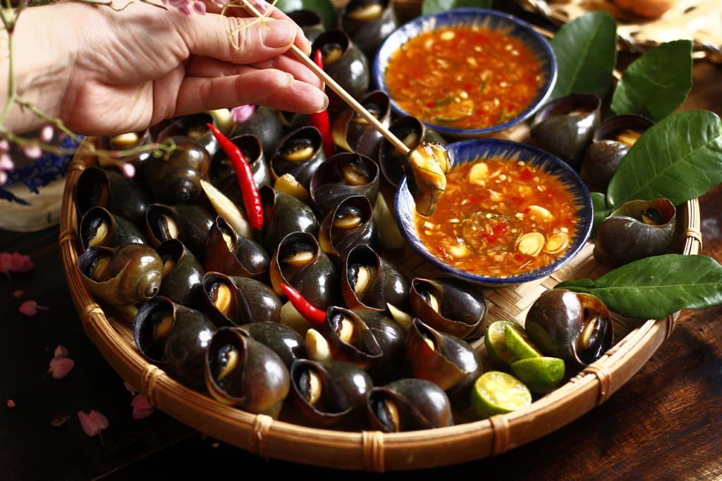 Forget fine dining. Real Hanoi night life is sitting on a tiny plastic stool, gossiping with friends, and poking boiled snails out of their shells.