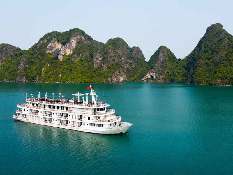 The peaceful atmosphere of Ha Long Bay feels completely different from the busy cities visited earlier in the trip.