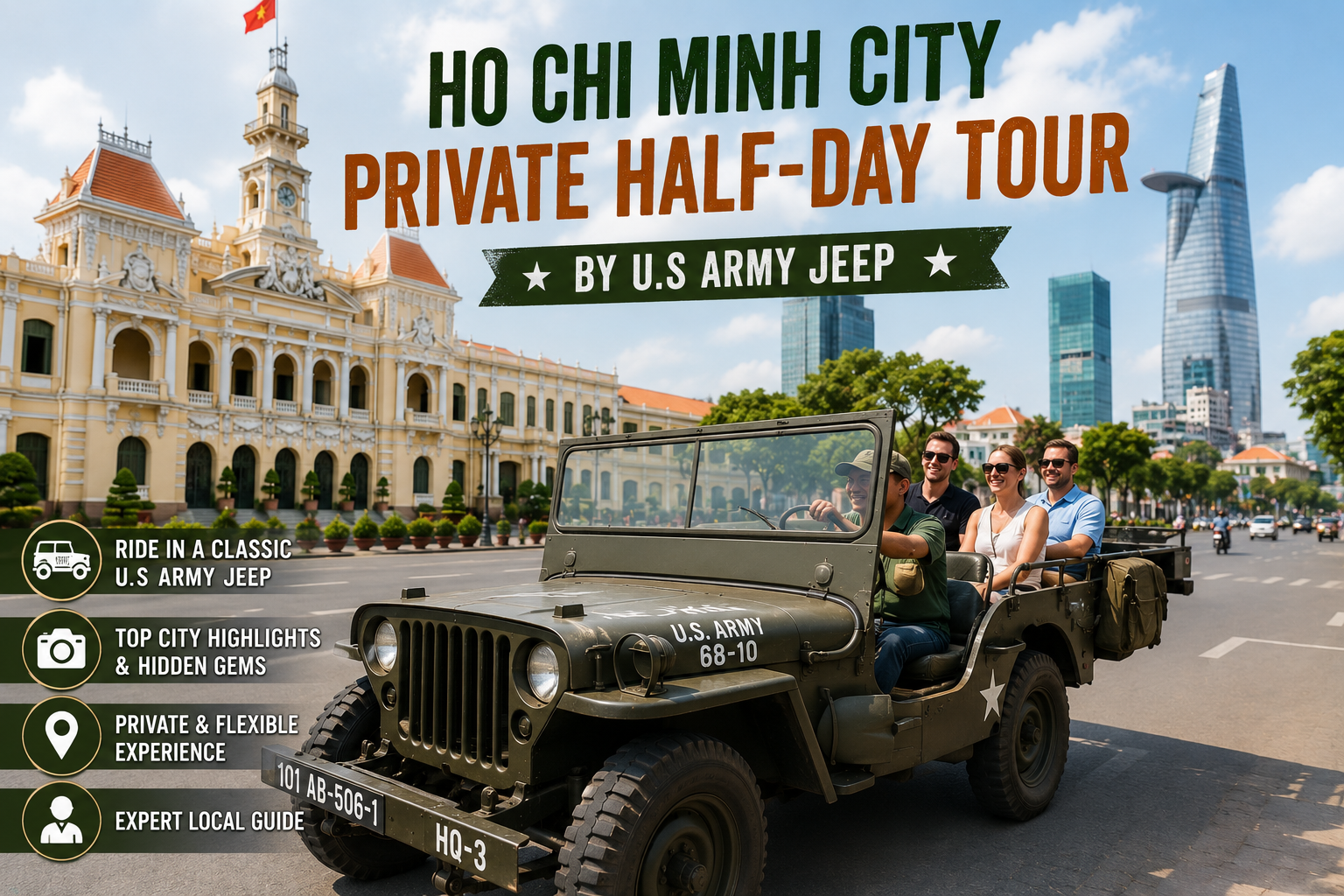 Ho Chi Minh City Private Half-Day Tour By U.S Army Jeep