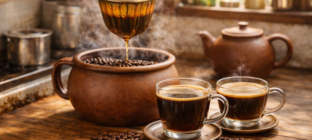 Drinking a cup of history. Brewed through a fabric filter for over half a century, this is 'cà phê vợt'. While the world rushes into the future, these old alleys still smell like the 1960s.