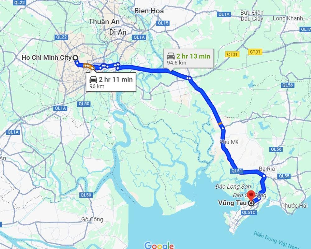 The journey to Vung Tau typically takes approximately two to three hours depending on traffic conditions. Ho Tram is located further east, with transfer times generally ranging from two and a half to three and a half hours.